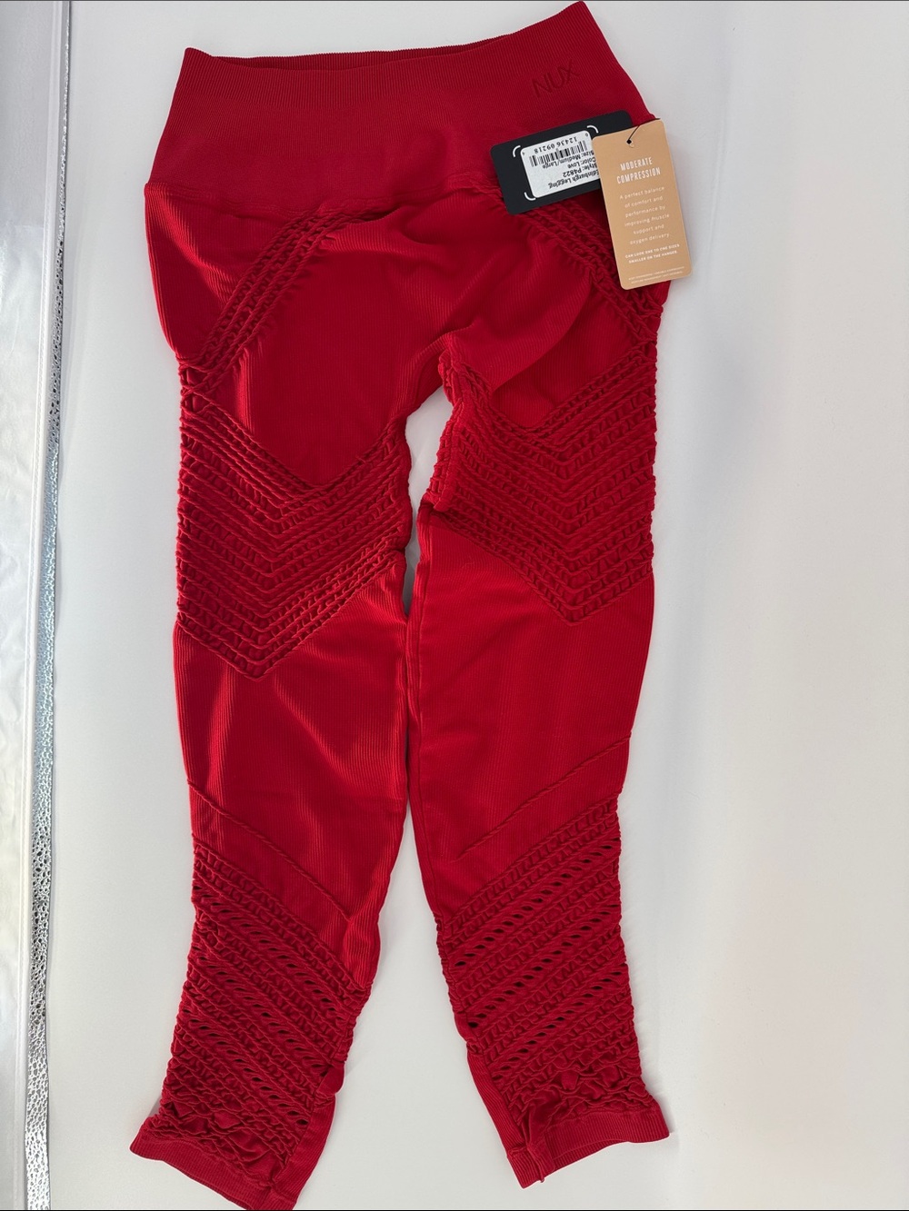 NUX Red Textured High-Waist Leggings - Picture 3 of 6